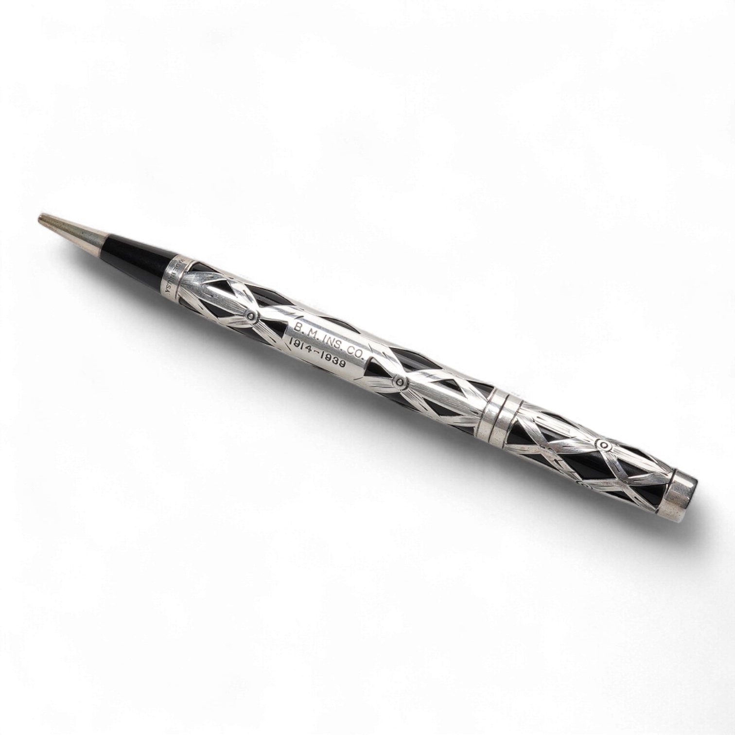 A rare Waterman Sterling silver filigree pencil with 'coffin' clip